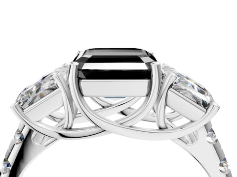 White gold Three-Stone Fancy Black Asscher Cut Diamond Pavé Band with Prong Setting_4