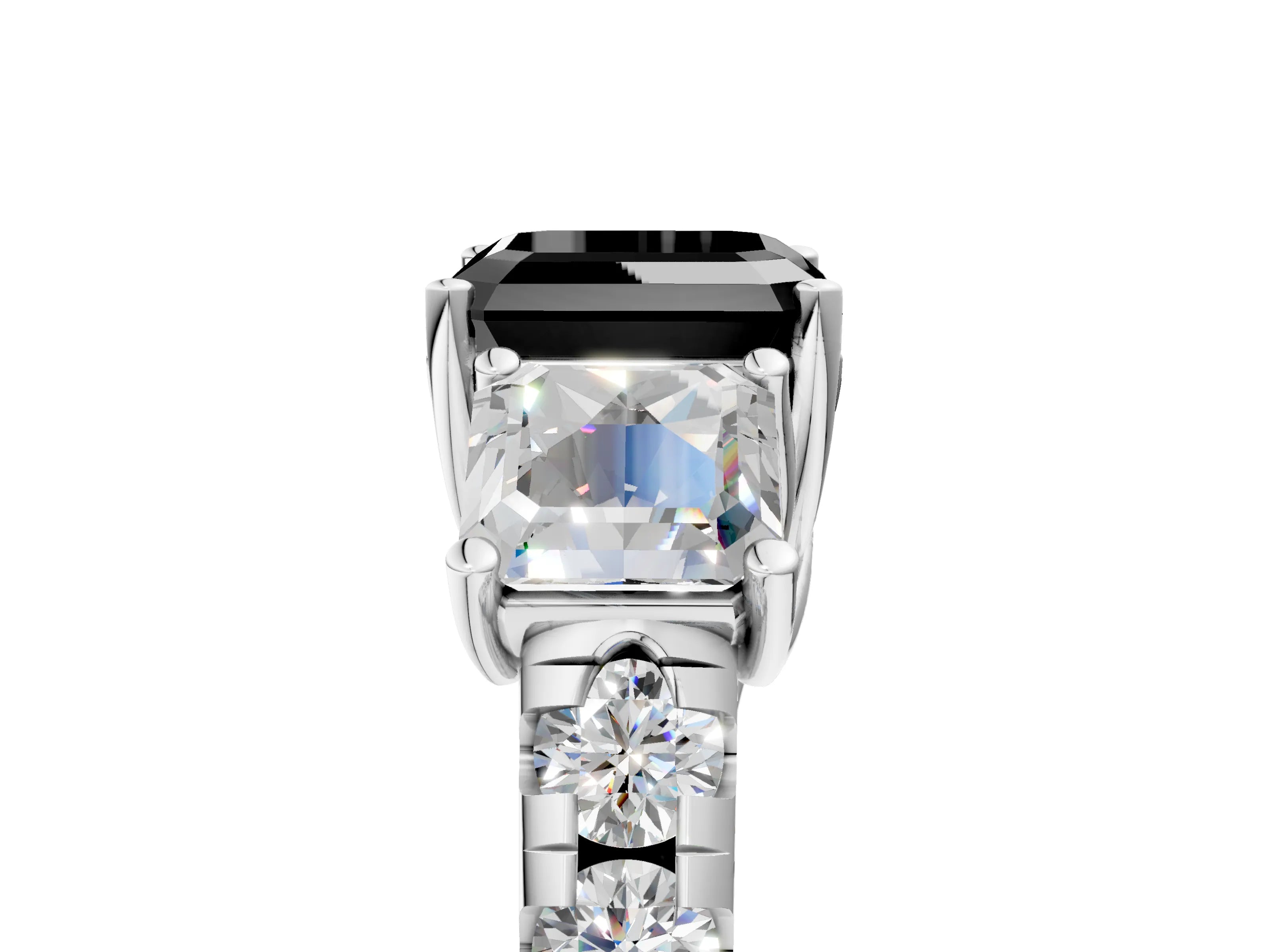 White gold Three-Stone Fancy Black Asscher Cut Diamond Pavé Band with Prong Setting_5