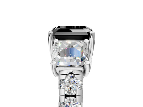 White gold Three-Stone Fancy Black Asscher Cut Diamond Pavé Band with Prong Setting_5