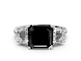 White gold Three-Stone Fancy Black Asscher Cut Diamond Ring with Pavé Band and Prong Setting_66