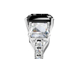 White gold Three-Stone Fancy Black Asscher Cut Diamond Ring with Pavé Band and Prong Setting_71