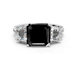 White gold Three-Stone Fancy Black Asscher Cut Diamond Ring with Pavé Band and Prong Setting_84