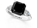 White gold Three-Stone Fancy Black Asscher Cut Diamond Ring with Pear Side Stones and Four-Prong Setting_1
