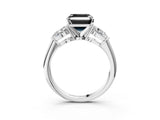 White gold Three-Stone Fancy Black Asscher Cut Diamond Ring with Pear Side Stones and Four-Prong Setting_3