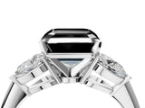 White gold Three-Stone Fancy Black Asscher Cut Diamond Ring with Pear Side Stones and Four-Prong Setting_4