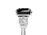 White gold Three-Stone Fancy Black Asscher Cut Diamond Ring with Pear Side Stones and Four-Prong Setting_5