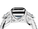 White gold Three-Stone Fancy Black Asscher Cut Diamond Ring with Round  Pavé Band and Prong Setting_16