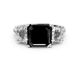 White gold Three-Stone Fancy Black Asscher Cut Diamond Ring with Round  Pavé Band and Prong Setting_48