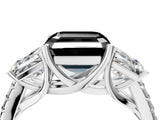 White gold Three-Stone Fancy Black Asscher Cut Diamond Ring with Round  Pavé Band and Prong Setting_52