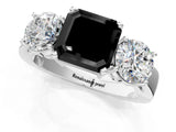 White gold Three-Stone Fancy Black Asscher Cut Diamond Ring with Round Side Stones, Classic Band, and Four-Prong Setting_1