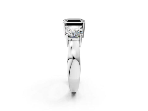 White gold Three-Stone Fancy Black Asscher Cut Diamond Ring with Round Side Stones, Classic Band, and Four-Prong Setting_2