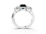 White gold Three-Stone Fancy Black Asscher Cut Diamond Ring with Round Side Stones, Classic Band, and Four-Prong Setting_3