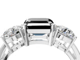 White gold Three-Stone Fancy Black Asscher Cut Diamond Ring with Round Side Stones, Classic Band, and Four-Prong Setting_4