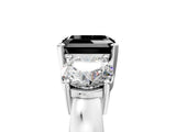 White gold Three-Stone Fancy Black Asscher Cut Diamond Ring with Round Side Stones, Classic Band, and Four-Prong Setting_5