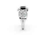 White gold Three-Stone Fancy Black Asscher Cut Diamond Wave Pave Band with Prong Setting_2