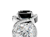 White gold Three-Stone Fancy Black Asscher Cut Diamond Wave Pave Band with Prong Setting_5