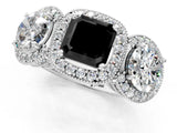 White gold Three-Stone Fancy Black Asscher Cut Halo Diamond Milgrain Band with Four-Prong Setting_1