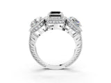 White gold Three-Stone Fancy Black Asscher Cut Halo Diamond Milgrain Band with Four-Prong Setting_3