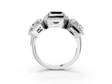 White gold Three-Stone Fancy Black Asscher Cut Halo Diamond Ring with Pave Band and Four-Prong Setting_3