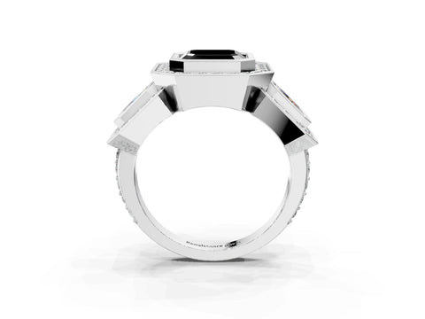 White gold Three-Stone Fancy Black Asscher Cut Halo Pavé Diamond Ring_3