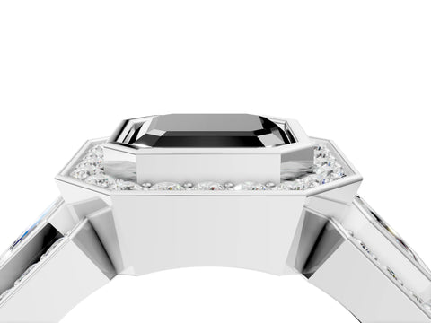 White gold Three-Stone Fancy Black Asscher Cut Halo Pavé Diamond Ring_4