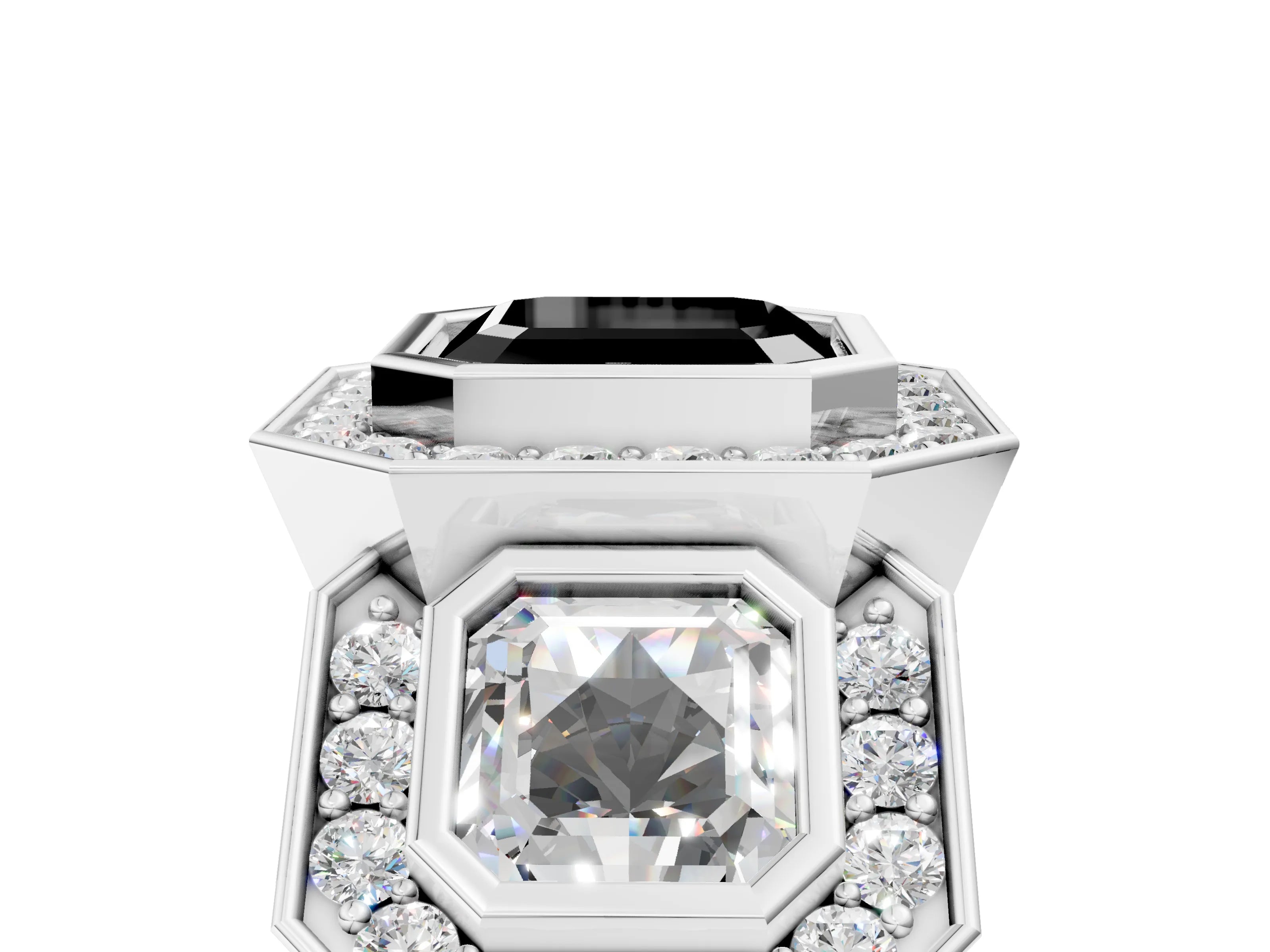 White gold Three-Stone Fancy Black Asscher Cut Halo Pavé Diamond Ring_5
