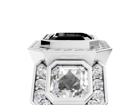 White gold Three-Stone Fancy Black Asscher Cut Halo Pavé Diamond Ring_5