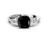 White gold Three-Stone Fancy Black Cushion Cut Brilliant Diamond Solitaire Ring with Tapered Band and Four-Prong Setting_40