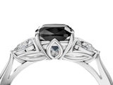 White gold Three-Stone Fancy Black Cushion Cut Brilliant Diamond Solitaire Ring with Tapered Band and Four-Prong Setting_41