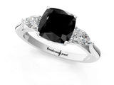 White gold Three-Stone Fancy Black Cushion Cut Brilliant Diamond Solitaire Ring with Tapered Band and Four-Prong Setting_44