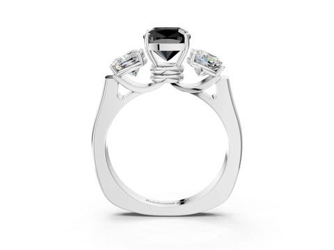 White gold Three-Stone Fancy Black Cushion Cut Brilliant Diamond Trellis Ring with Comfort Fit Band_15