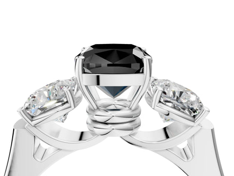 White gold Three-Stone Fancy Black Cushion Cut Brilliant Diamond Trellis Ring with Comfort Fit Band_16
