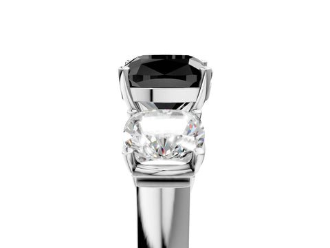 White gold Three-Stone Fancy Black Cushion Cut Brilliant Diamond Trellis Ring with Comfort Fit Band_17