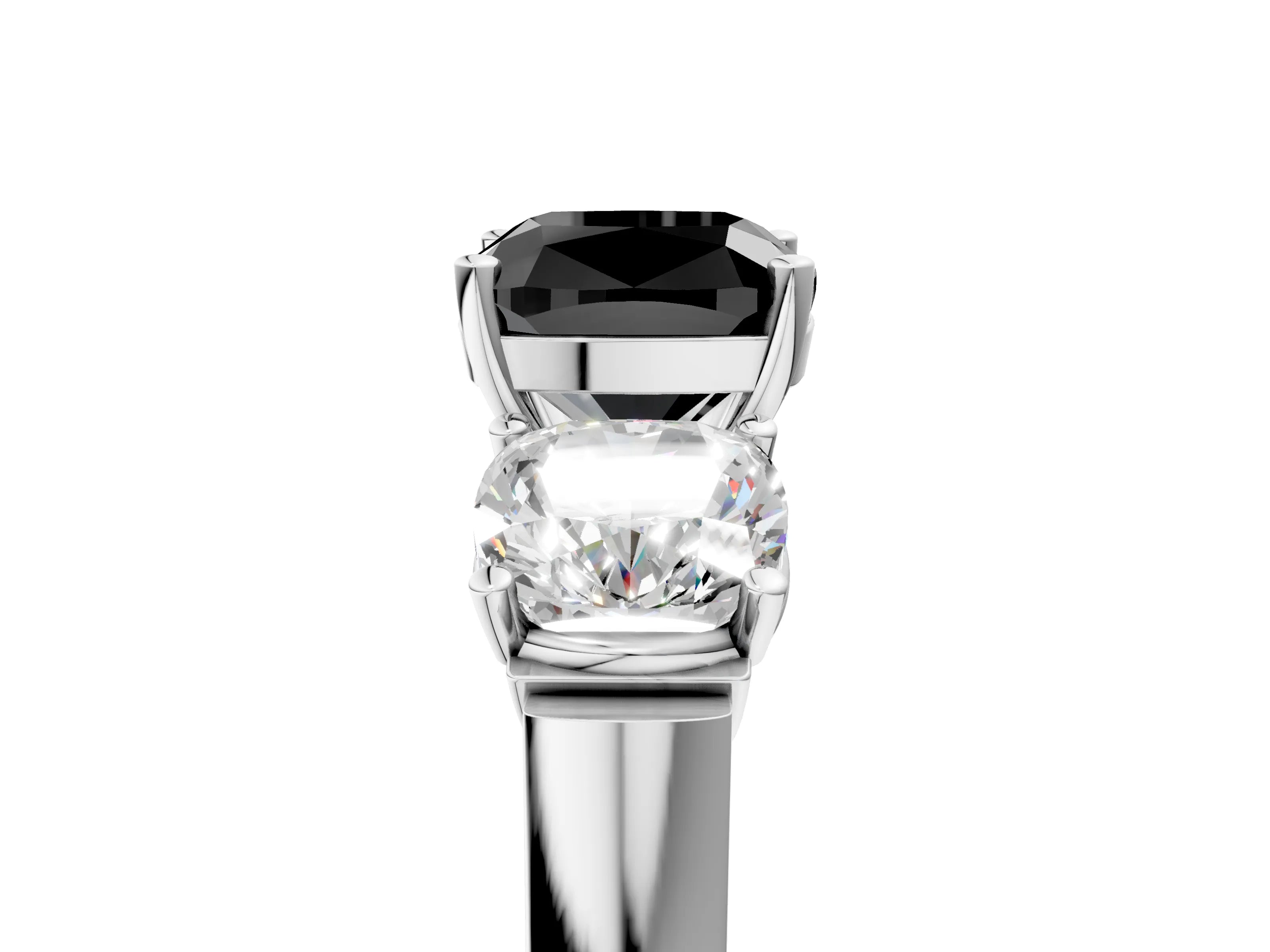 White gold Three-Stone Fancy Black Cushion Cut Brilliant Diamond Trellis Ring with Comfort Fit Band_17