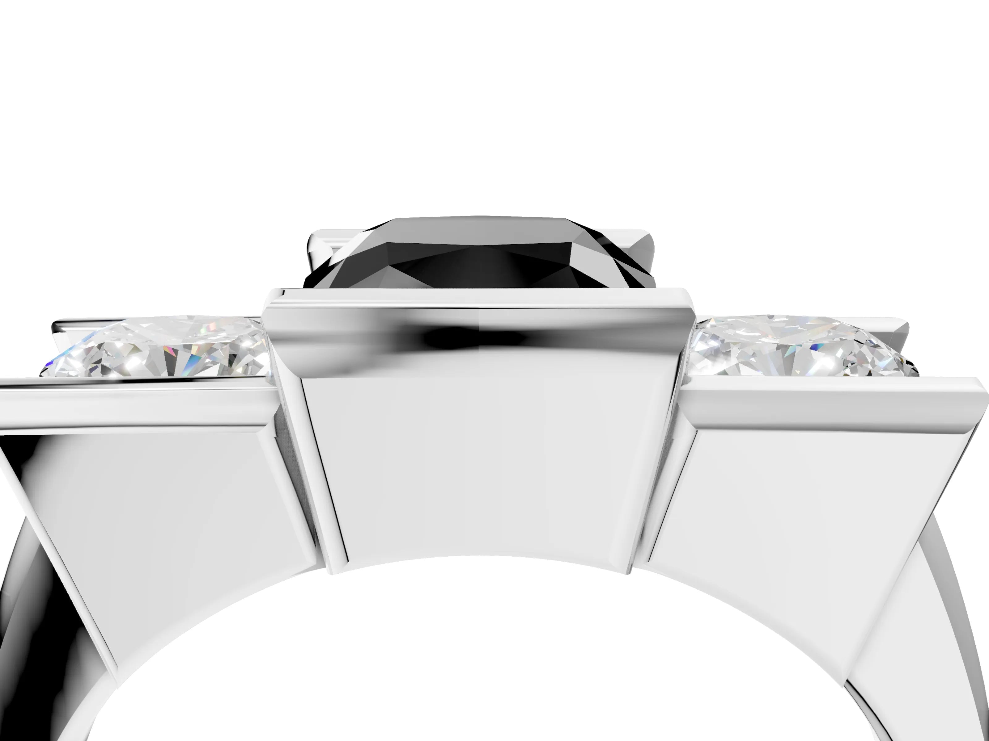 White gold Three Stone Fancy Black Cushion Cut Cut Channel Set Diamond Ring_16