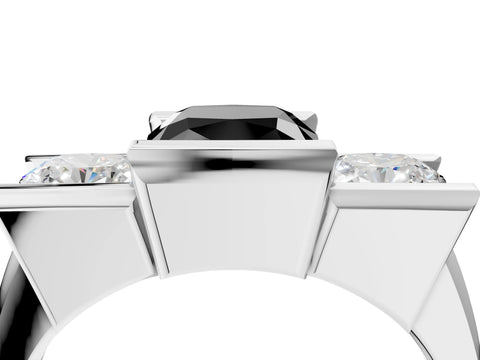 White gold Three Stone Fancy Black Cushion Cut Cut Channel Set Diamond Ring_16