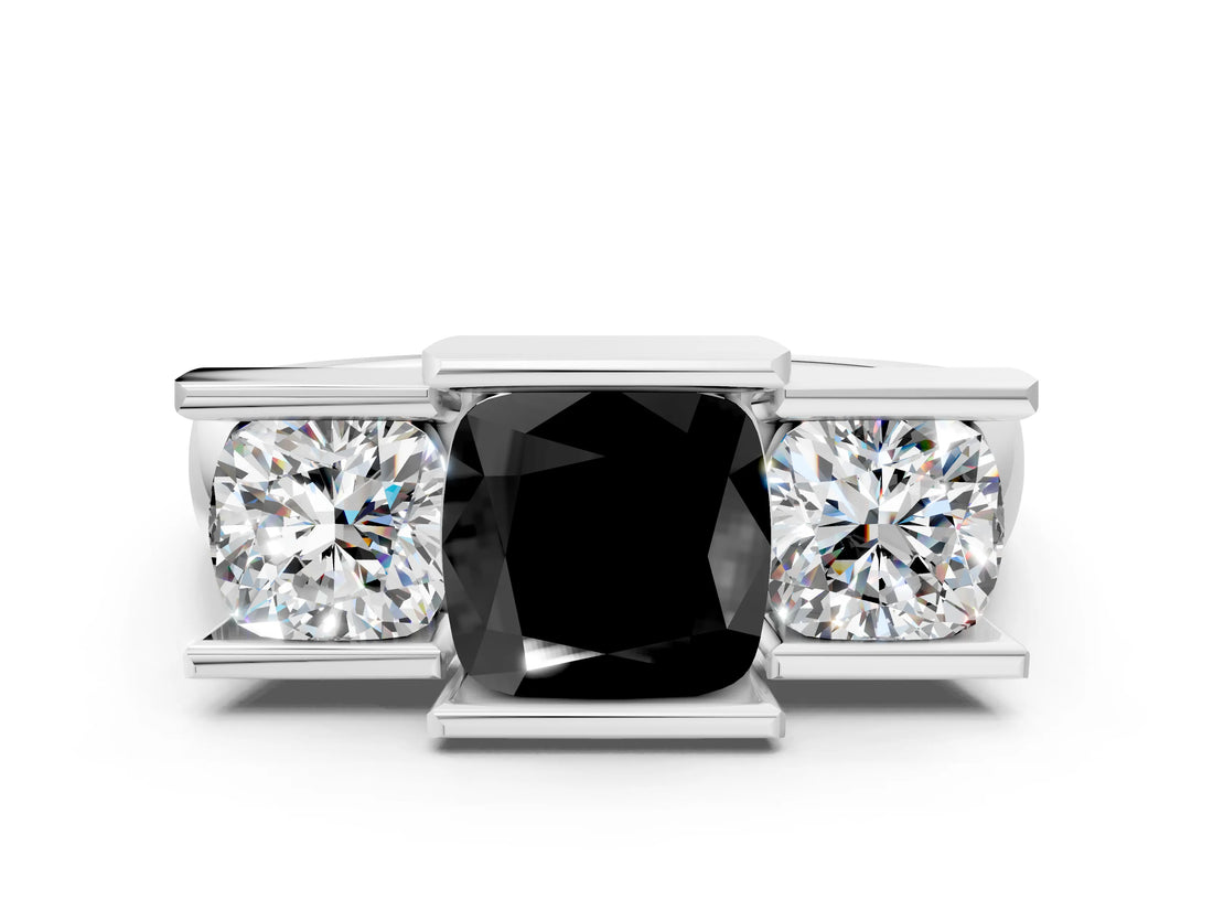 White gold Three Stone Fancy Black Cushion Cut Cut Channel Set Diamond Ring_24