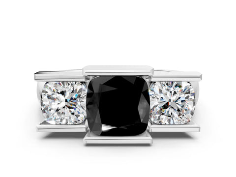 White gold Three Stone Fancy Black Cushion Cut Cut Channel Set Diamond Ring_24