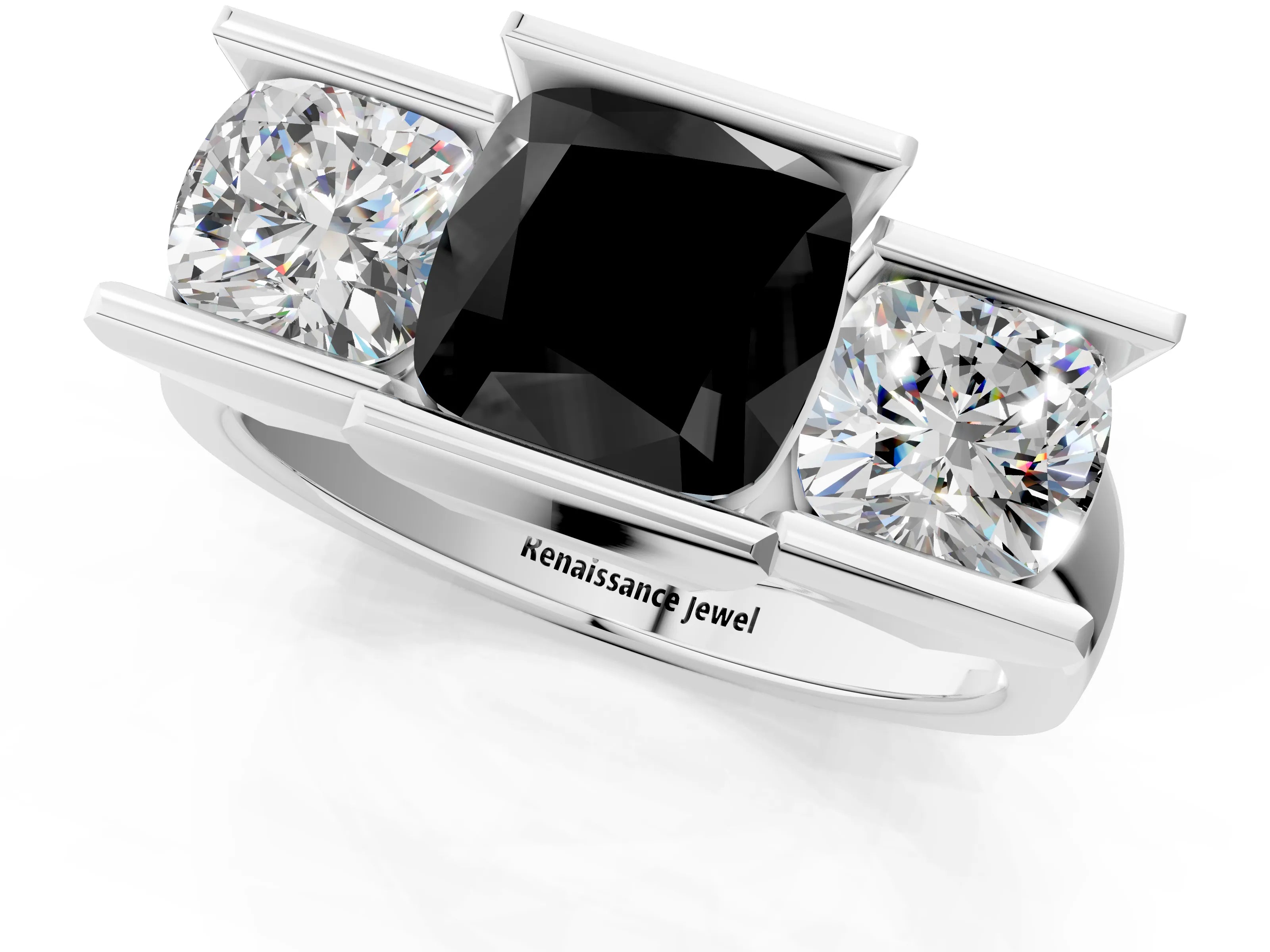 White gold Three Stone Fancy Black Cushion Cut Cut Channel Set Diamond Ring_25