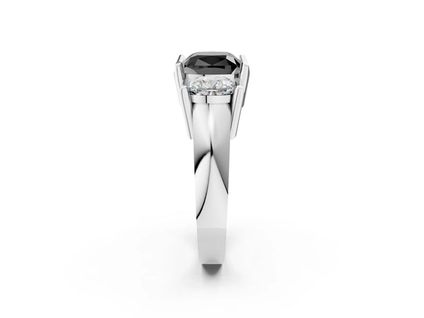 Platinum Cushion Cut Channel Set Three Stone Engagement Ring Setting for Black Center