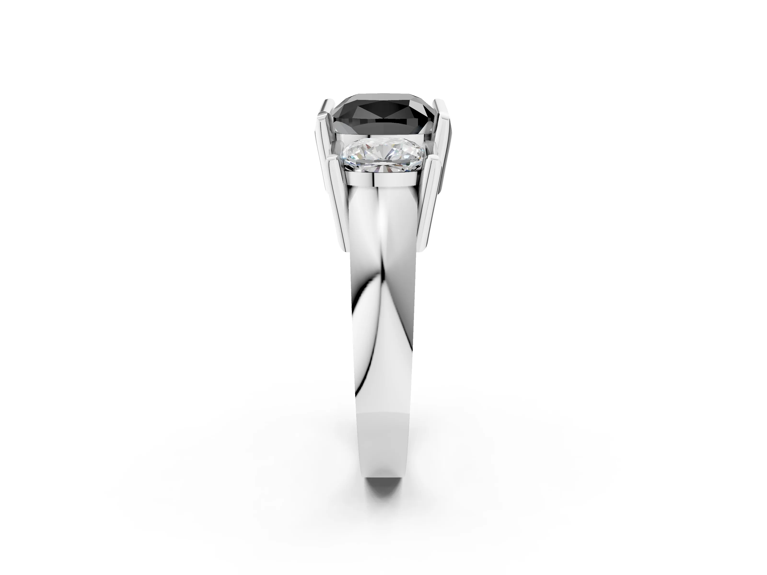 White gold Three Stone Fancy Black Cushion Cut Cut Channel Set Diamond Ring_26