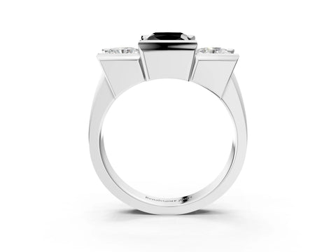 White gold Three Stone Fancy Black Cushion Cut Cut Channel Set Diamond Ring_27