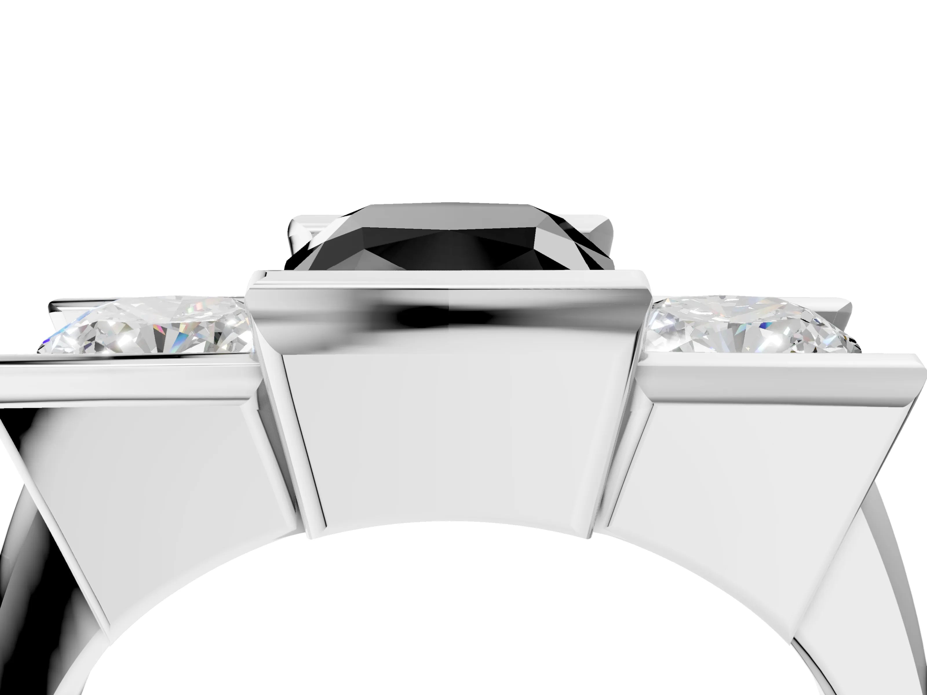 White gold Three Stone Fancy Black Cushion Cut Cut Channel Set Diamond Ring_28