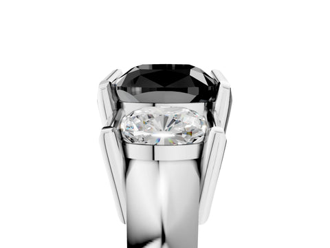 White gold Three Stone Fancy Black Cushion Cut Cut Channel Set Diamond Ring_29