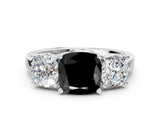 White gold Three-Stone Fancy Black Cushion Cut Cut Diamond Engagement Ring with Flat Band and Four-Prong Setting_12