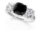 White gold Three-Stone Fancy Black Cushion Cut Cut Diamond Engagement Ring with Flat Band and Four-Prong Setting_13