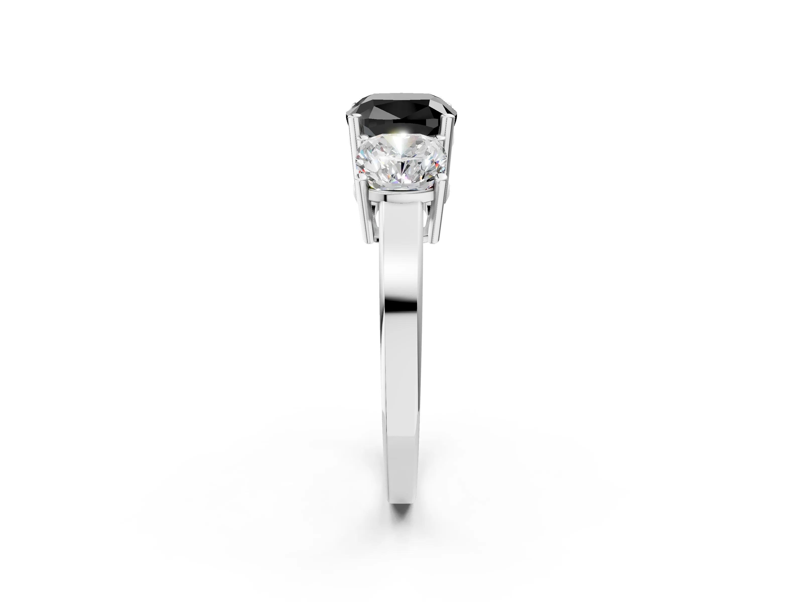 White gold Three-Stone Fancy Black Cushion Cut Cut Diamond Engagement Ring with Flat Band and Four-Prong Setting_14