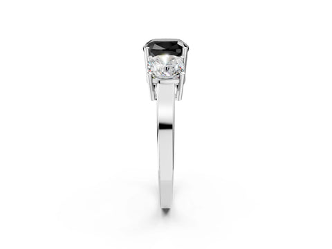 White gold Three-Stone Fancy Black Cushion Cut Cut Diamond Engagement Ring with Flat Band and Four-Prong Setting_14