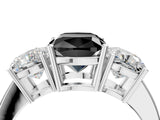 White gold Three-Stone Fancy Black Cushion Cut Cut Diamond Engagement Ring with Flat Band and Four-Prong Setting_16