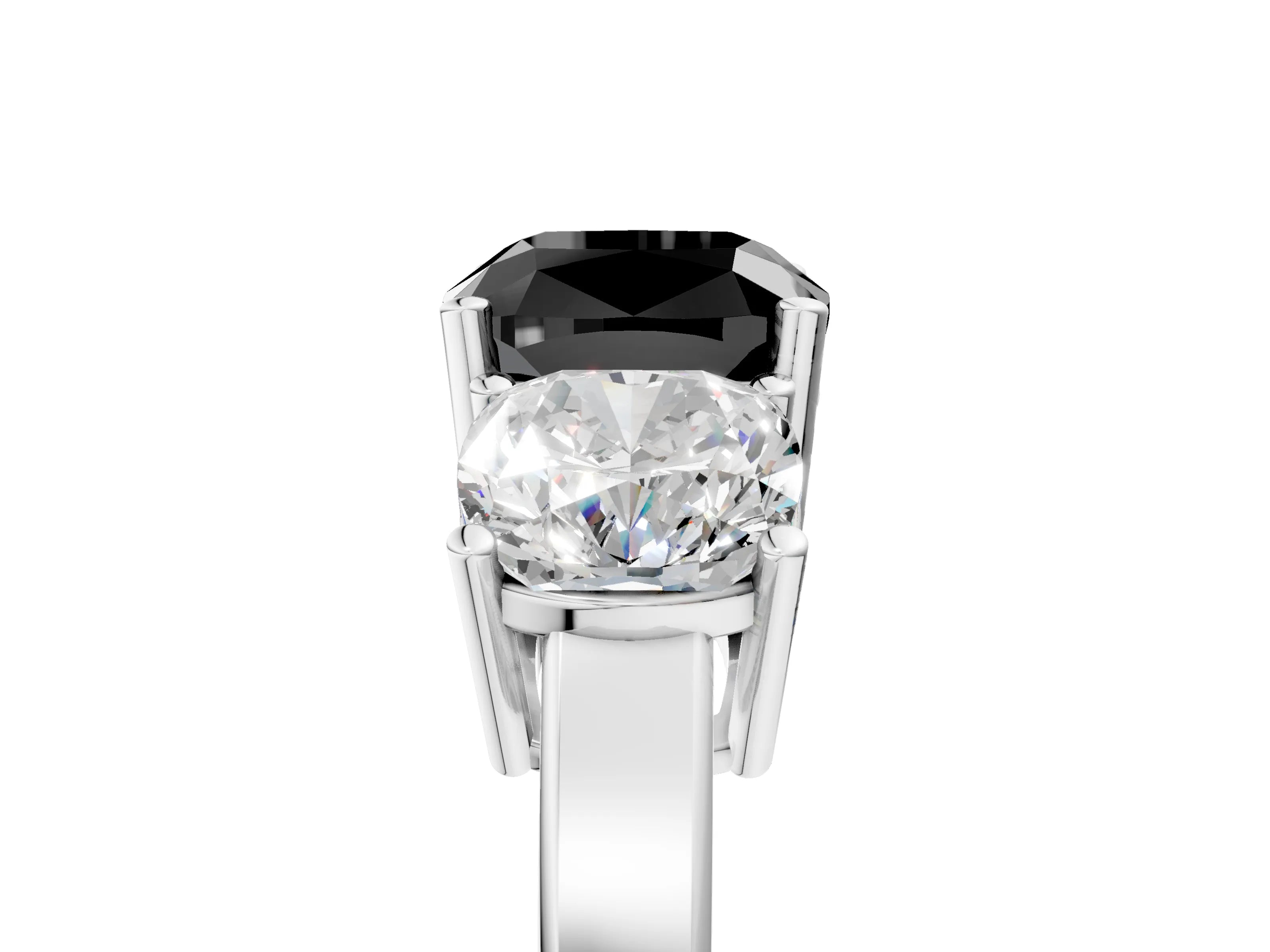 White gold Three-Stone Fancy Black Cushion Cut Cut Diamond Engagement Ring with Flat Band and Four-Prong Setting_17